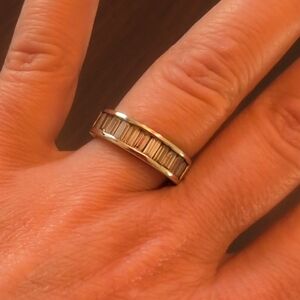 Silver Band Ring with Clear Accents